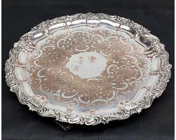 Huge Antique Salver Tray - Silver Plated On Copper (#59104)