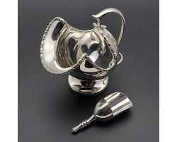 Coal Scuttle Form Sugar Bowl With Scoop - Vintage - Chased - Silver Plated (#59273)