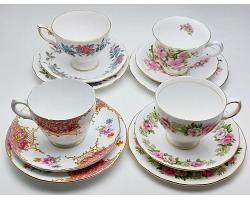 4x Pretty Floral Bone China Trio Sets Tea Cup Saucer & Plate - Vintage (#59320)