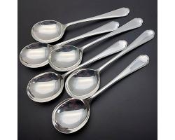 Walker & Hall St James Set Of 6 Soup Spoons - Silver Plated 1957 - Vintage (#59700)