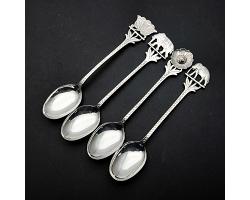 4x India Silver Coffee Spoons - Elephants Etc - Vintage - White Metal (#59815)