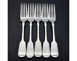5x Fiddle Pattern Side / Dessert Forks - Silver Plated - Antique (#59842)