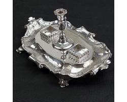 Antique Silver Plated Large Ornate  Inkwell Standish C. 1860 Sheffield (#59871)