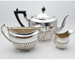 Antique 3pc Harlequin Tea Service Set - Silver Plated - James Dixon Sheffield (#59881)