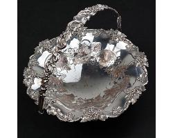 Large Antique Silver Plated Swing Handled Fruit Basket Bowl (#59903)