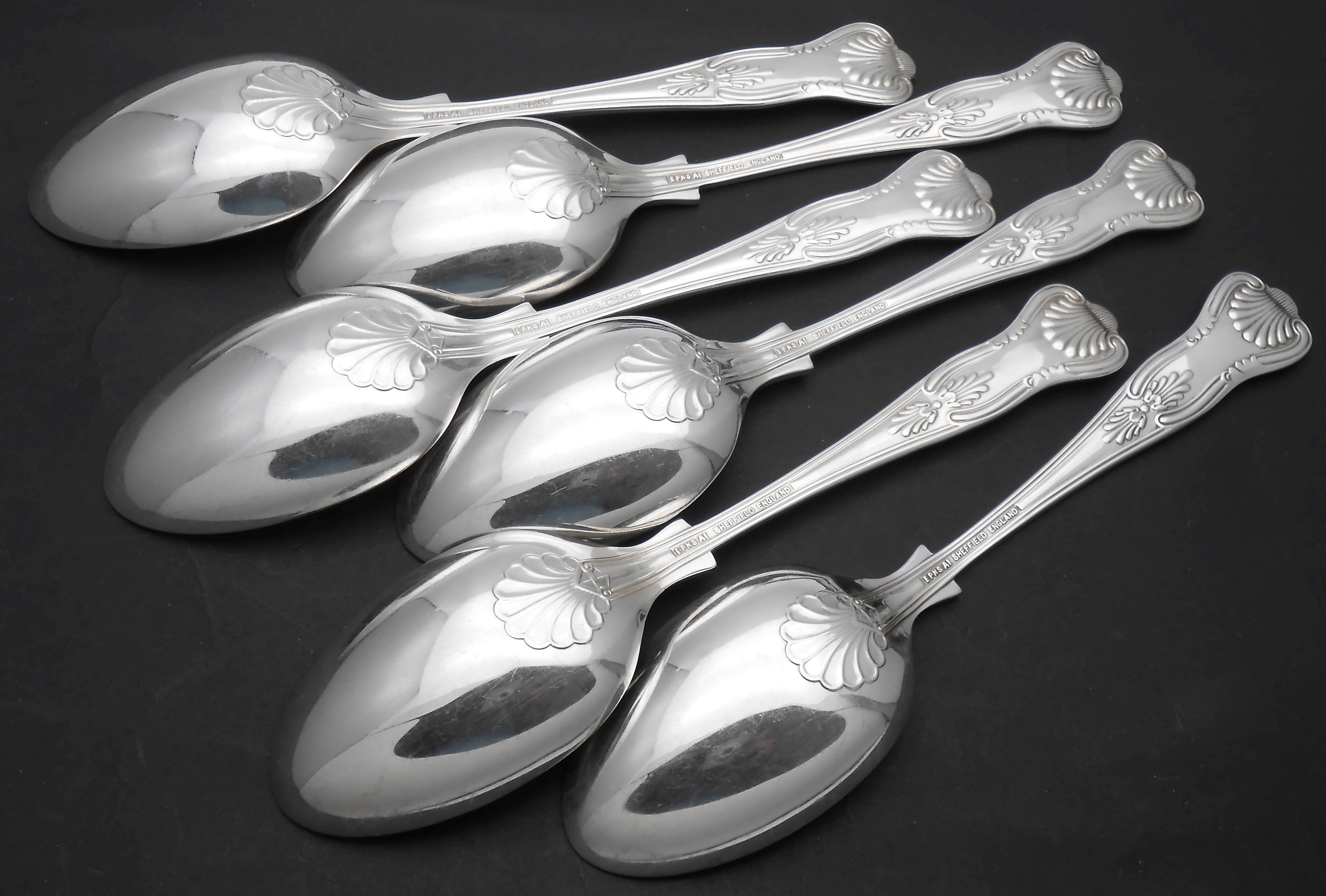 KINGS PATTERN DESSERT SPOONS SET OF 6 SILVER PLATED EPNS A1