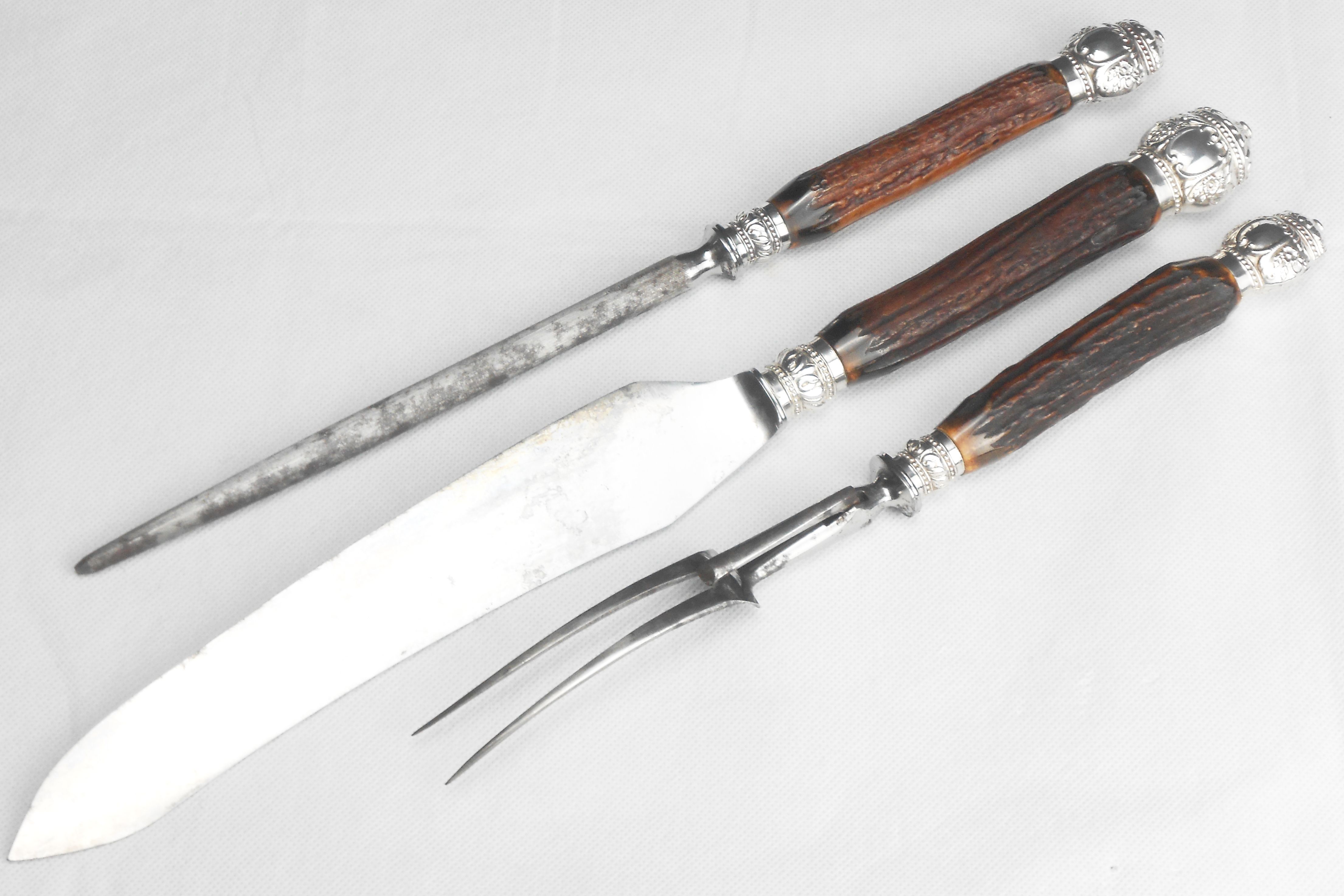 VICTORIAN ANTLER HANDLE CARVING SET MAPPIN & WEBB CASED ANTIQUE VintageKitsch Antique