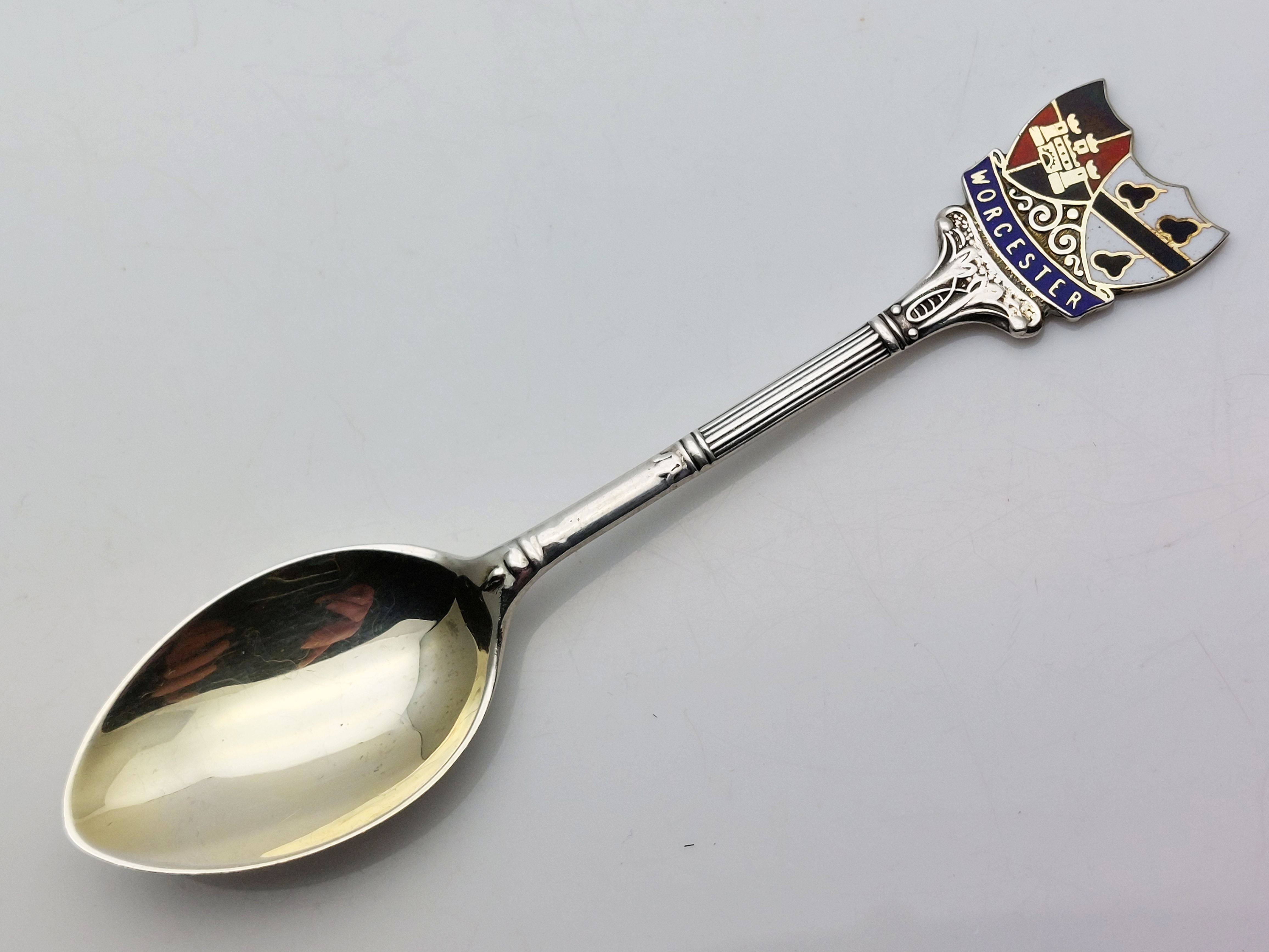 STERLING SILVER ENAMEL WORCESTER SOUVENIR SPOON BIRMINGHAM 1959