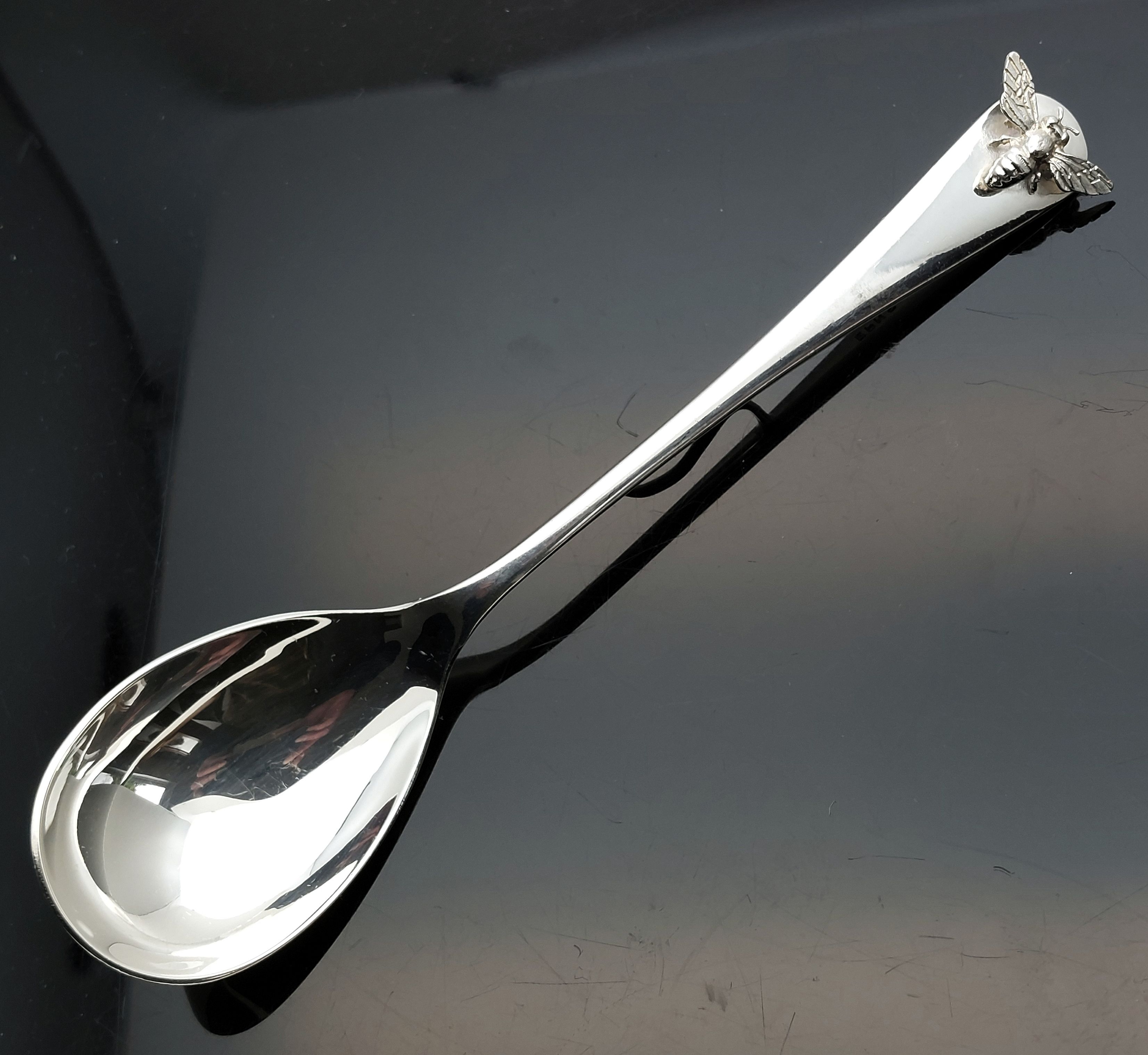 VINTAGE HOOK HANDLE HONEY SPOON WITH BEE SILVER PLATED EPNS