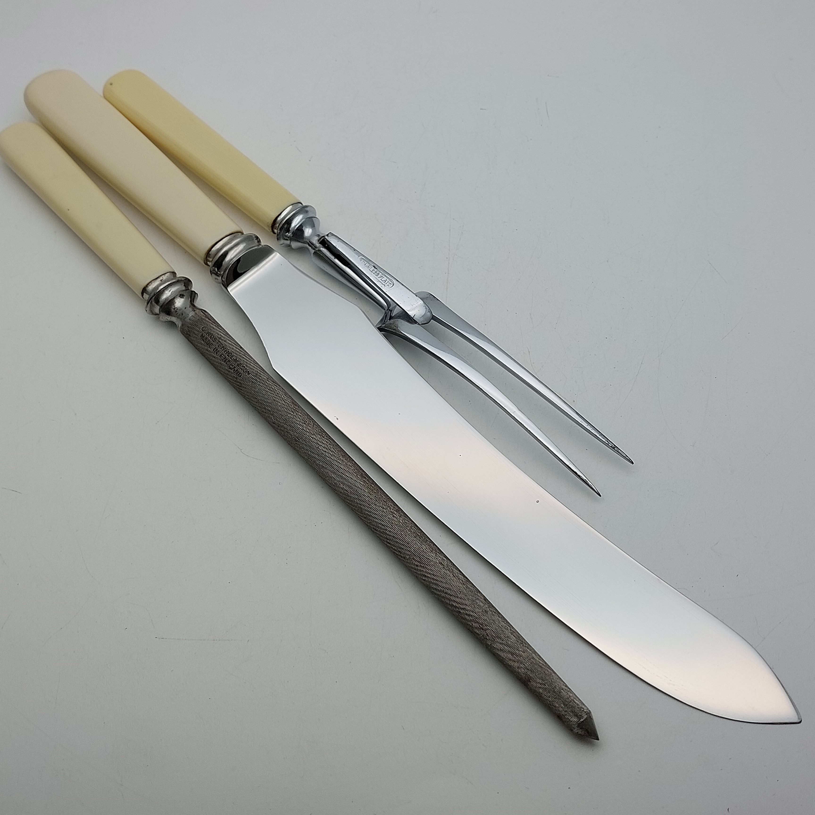 FAUX BONE HANDLED CARVING SET STAINLESS STEEL WOSTENHOLM SHEFFIELD