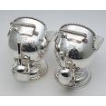 Pair Of Coal Scuttle Sugar Bowls With Scoops - Silver Plated - Vintage (#58847) 2