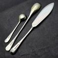 Gleaming Silver Plated Antique Salt & Mustard Spoons& Butter Knife - Old English (#59373) 2