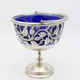 Victorian Silver Plated & Blue Glass Sugar Basket Bowl Antique (#59516) 2