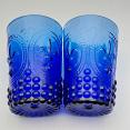 Pair Of Blue Pressed Glass Tumblers Fleur De Lis Decoration - Scouts (#59567) 2