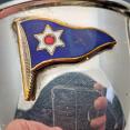 Vintage Silver Plated & Enamel Flag Trophy Cup On Stand - Shipping Line (?) (#59755) 2