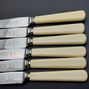 Faux Bone Handle Set Of 6 Tea / Butter Knives Sheffield Steel - Vintage Cutlery (#59690) 3