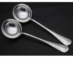 Rattail Pattern - Pair Of Sauce Ladles - Silver Plated - Hb&h Sheffield Antique (#56448)