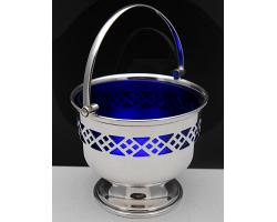 Vintage Swing Handled Sugar Bowl With Blue Glass Liner - Plato (#56911)