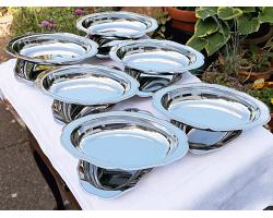 Good Set Of 12 Vintage Vegetable / Curry Serving Bowls Dishes Stainless Steel (#57098)