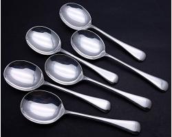 Set Of 6 Soup Spoons - Old English Pattern - Silver Plated A1 - Vintage (#57786)
