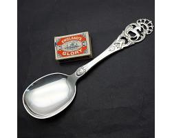 Large Heavy Brodrene Lohne Crowned Horse 830 Silver Serving Spoon C. 1950 Norway (#58302)
