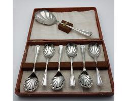 Vintage Cased Nickel Plate Pudding / Fruit Spoons Set (#58555)