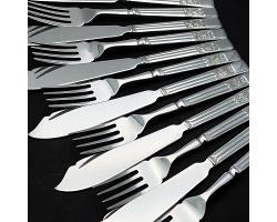 De Montfort Plate Fish Cutlery Set - Silver Plated - Sheffield - Vintage (#58766)