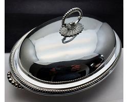 Antique Entree Dish - Silver Plated - Bead - Creswick (#58814)