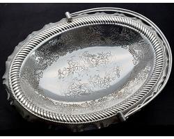 Antique Silver Plated Swing Handled Cake / Bread Basket (#58820)