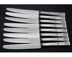 Smith Seymour Rose Garden 8x Dinner Knives - Silver Plated Handles (#58885)