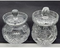 2x Vintage Jam Honey Pots - Cut Glass - Webb Etc (#58907)