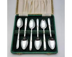 Vintage Cased Pretty Floral Coffee Spoons - Silver Plated Angora (#59004)