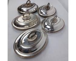 5x Antique Silver Plated Double Entrée / Serving Dishes (#59126)
