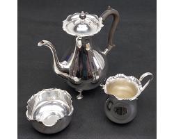 Antique Silver Plated Coffee Pot & Harlequin Milk Jug Sugar Bowl Set (#59137)