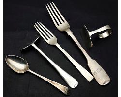 127g Sterling Silver Forks, Georgian Incuse Duty Mark Spoon & Child Food Pushers (#59167)