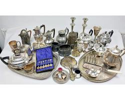 Bulk Lot Of Silver Plated Tea Pots Jugs Trays Etc - Antique & Vintage (#59278)