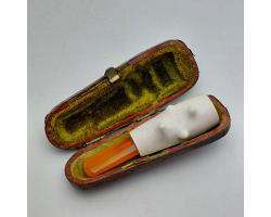 Cased Meerschaum & Amber Mouthpiece Cheroot Holder Antique (#59352)