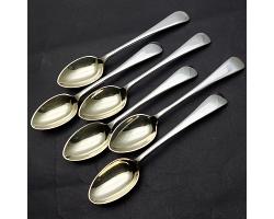 Gleaming Antique Silver Plated Set Of 6 Egg Spoons - Old English (#59365)