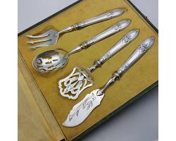 Antique French Silver Plated Cheese & Pickle Servers Set - Cased (#59380)
