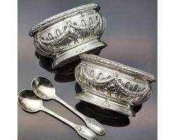 Lovely Pair Antique French 950 Silver Salt Pots (#59384)
