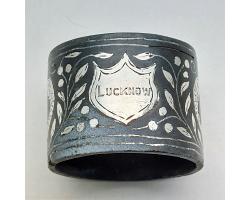 Antique Lucknow India Silver Overlay Niello Heavy Napkin Ring (#59395)