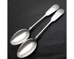 Pair Of Fiddle Pattern Tablespoons - Silver Plated - Sheffield - Antique (#59422)