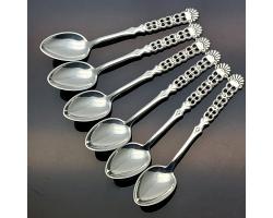 Magnus Aase Dragestil Set Of 6 Demitasse Coffee Spoons 830 Solid Silver Vintage (#59457)