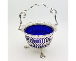 Unusual Antique Silver Plated Swing Handled Sugar Basket Bowl - 1911 (#59485)
