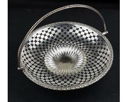 Victorian Silver Plated Swing Handled Basket Bowl - Prime - Antique (#59504)
