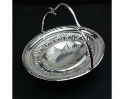 Antique Swing Handled Cake Basket Bowl - Silver Plated (#59523)