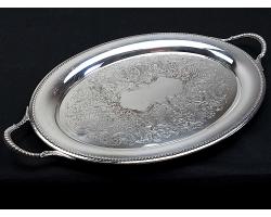 Large Silver Plated On Copper Tea Service Serving Tray - Vintage (#59535)