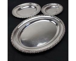 Antique Set Of 3 Serving Platters - Silver Plated Sheffield (#59537)