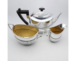 Antique 3 Piece Semi Fluted Tea Service Set - 1909 Presentation - Silver Plated (#59550)