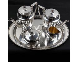 Silver Plated 4 Piece Tea & Coffee Service Set With Tray - Antique Art. Krupp (#59555)